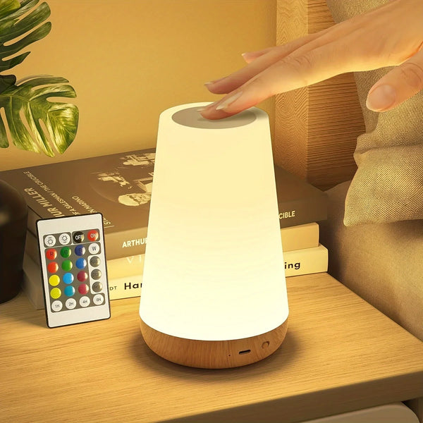 مصباح ليلي LED RGB بـ 13 لونًا يعمل باللمس والتحكم عن بُعد قابل لإعادة الشحن بمنفذ USB مصباح بجانب السرير قابل للتعتيم