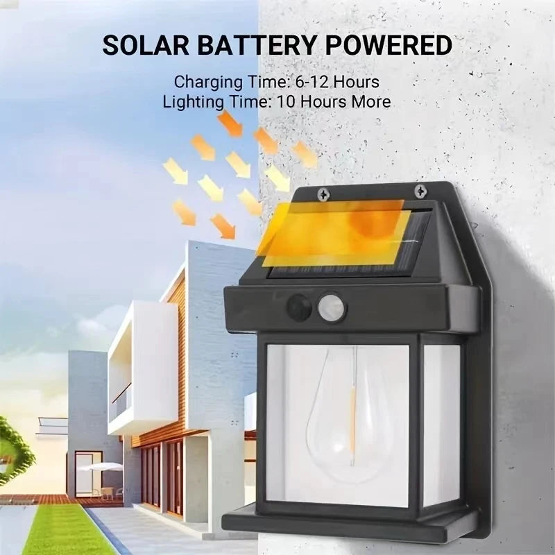 مصباح حائط شمسي قوي ومقاوم للماء للاستخدام الخارجي، مصباح LED لتزيين سياج الحديقة، مستشعر إضاءة، فانوس حائط يعمل بالطاقة الشمسية LED